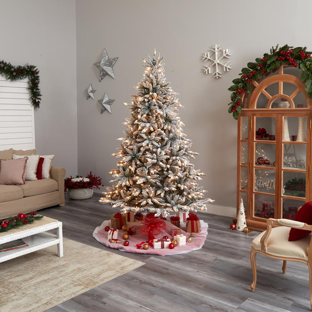 8ft. Flocked West Virginia Spruce Artificial Christmas Tree with 600 Clear Lights and 1856 Bendable Branches. Picture 8