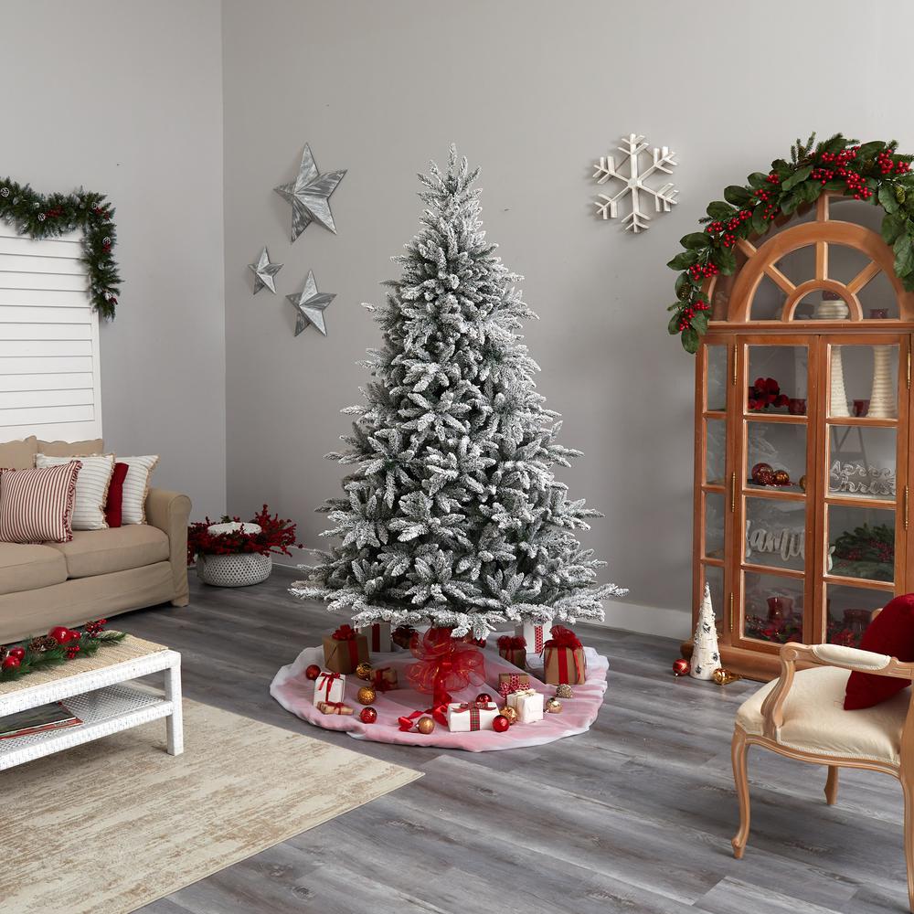8ft. Flocked West Virginia Spruce Artificial Christmas Tree with 600 Clear Lights and 1856 Bendable Branches. Picture 9