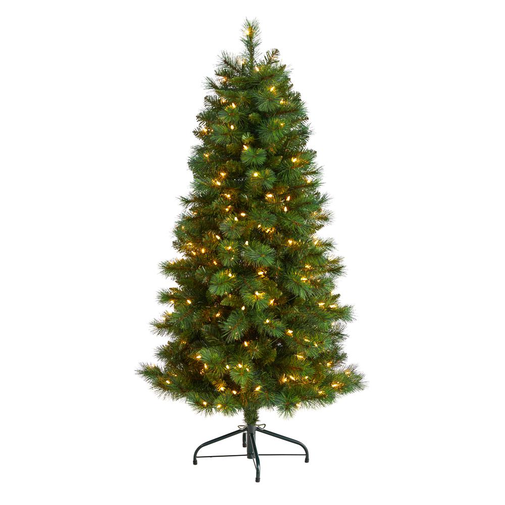 Slim West Virginia Mountain Pine Artificial Christmas Tree with 200 Clear Lights. Picture 1