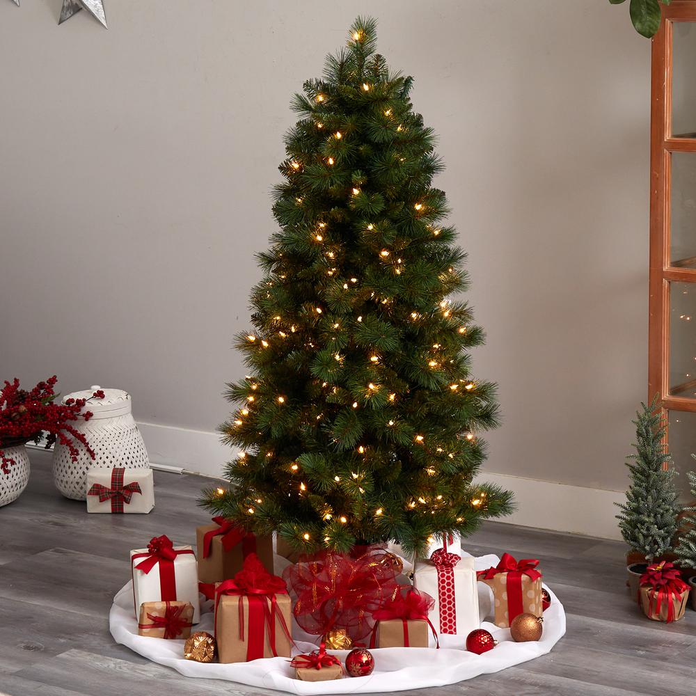 Slim West Virginia Mountain Pine Artificial Christmas Tree with 200 Clear Lights. Picture 7