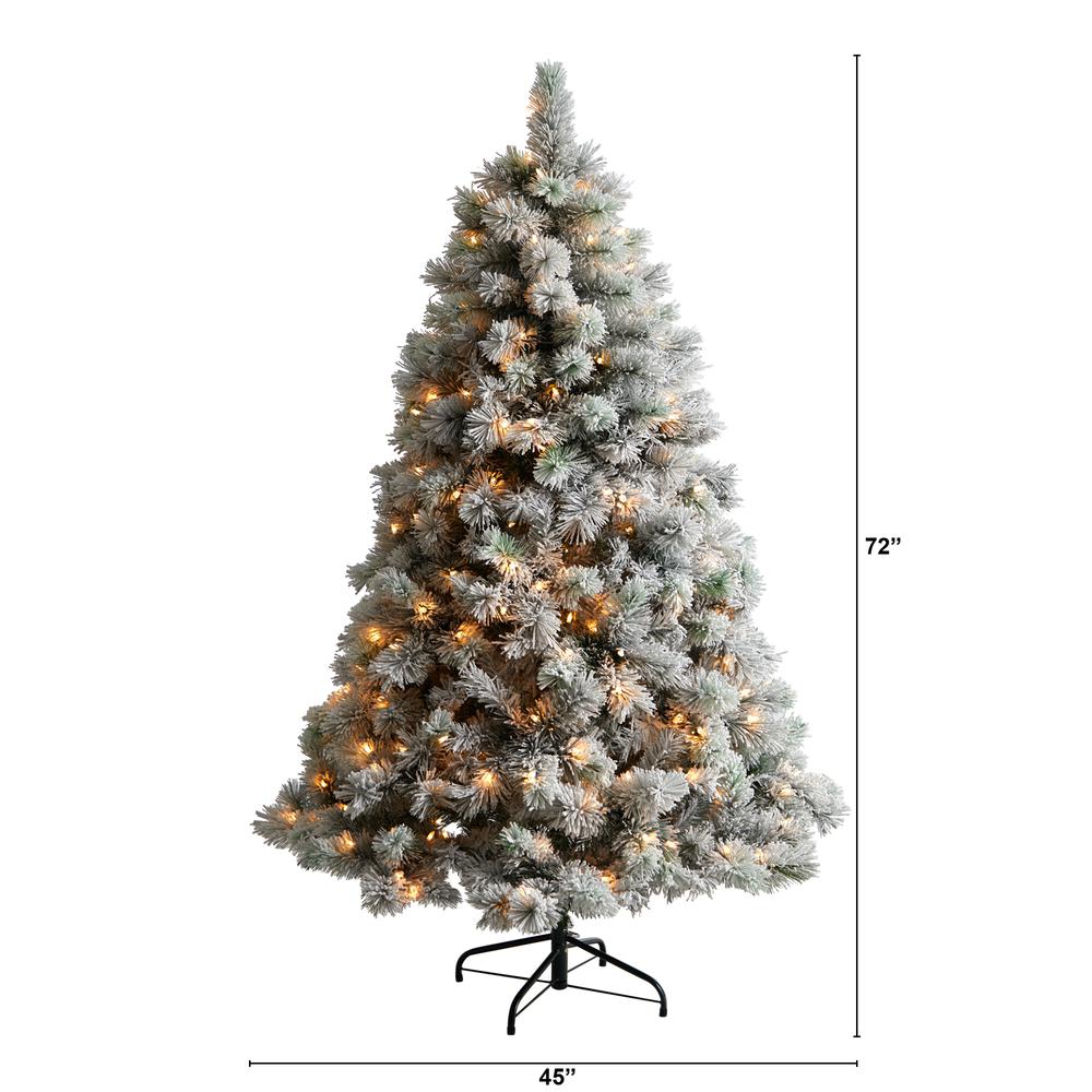 Flocked Oregon Pine Artificial Christmas Tree with 300 Clear Lights. Picture 2