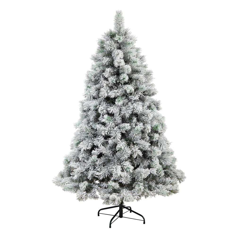 Flocked Oregon Pine Artificial Christmas Tree with 300 Clear Lights. Picture 3