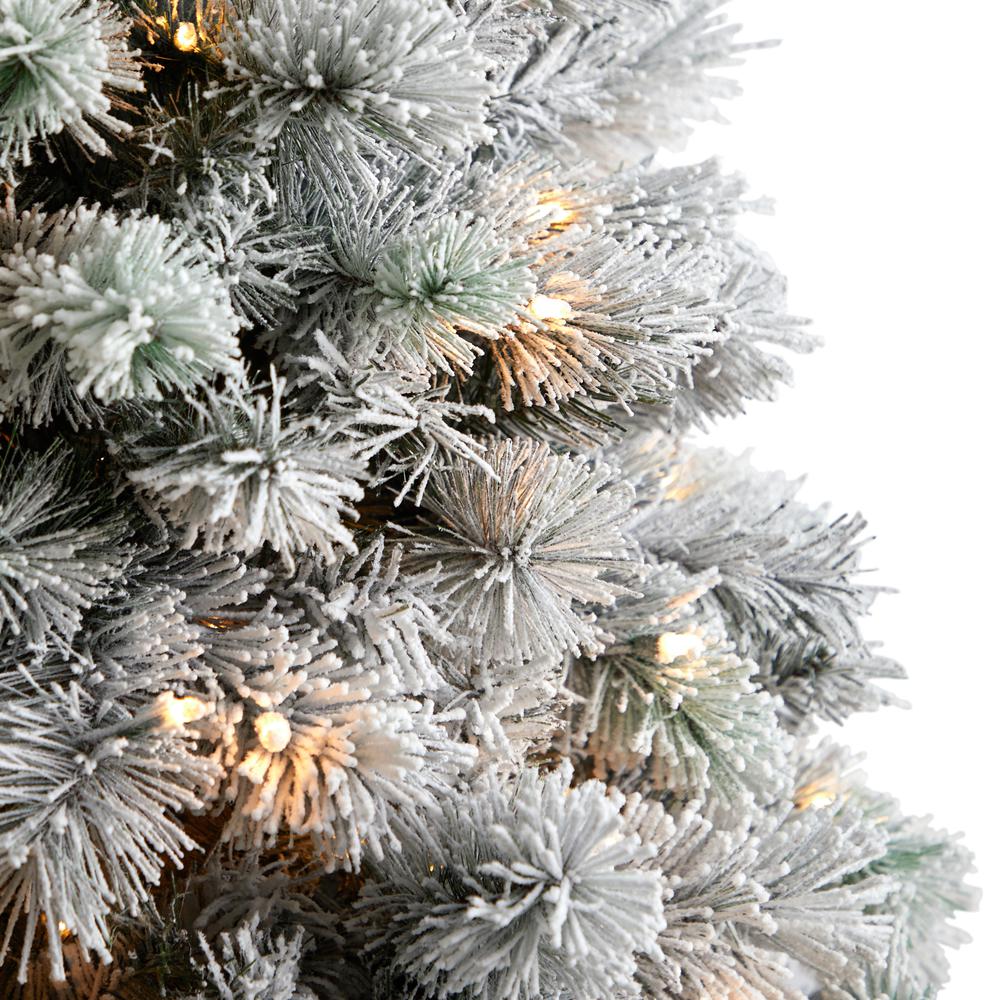 Flocked Oregon Pine Artificial Christmas Tree with 300 Clear Lights. Picture 4