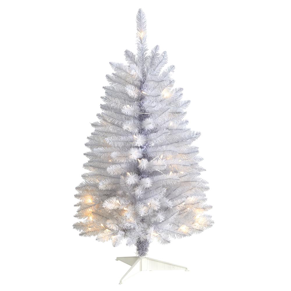 3ft. Slim White Artificial Christmas Tree with 50 Warm White LED Lights and 161 Bendable Branches. Picture 10