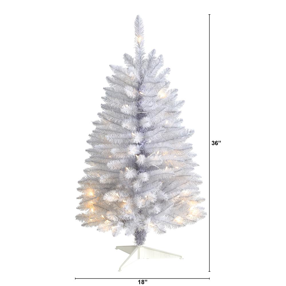 3ft. Slim White Artificial Christmas Tree with 50 Warm White LED Lights and 161 Bendable Branches. Picture 1