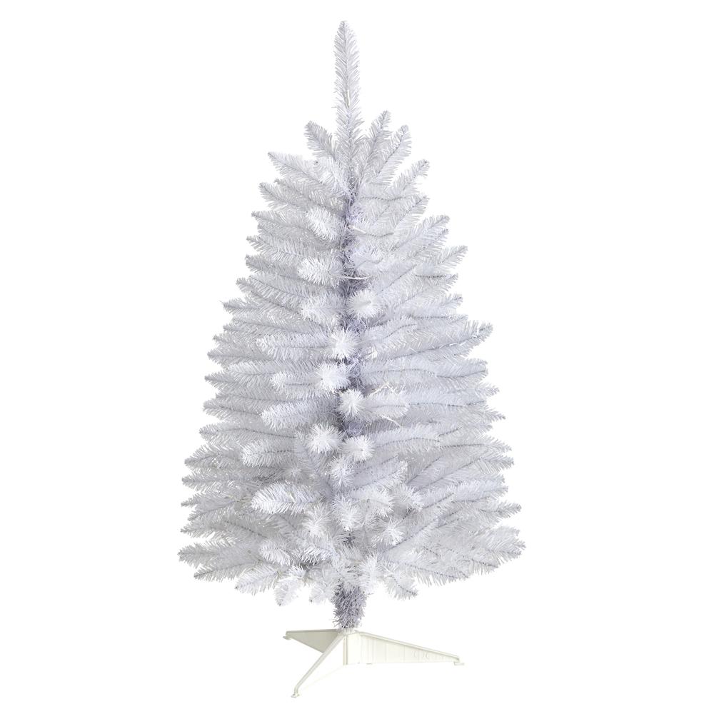 3ft. Slim White Artificial Christmas Tree with 50 Warm White LED Lights and 161 Bendable Branches. Picture 2