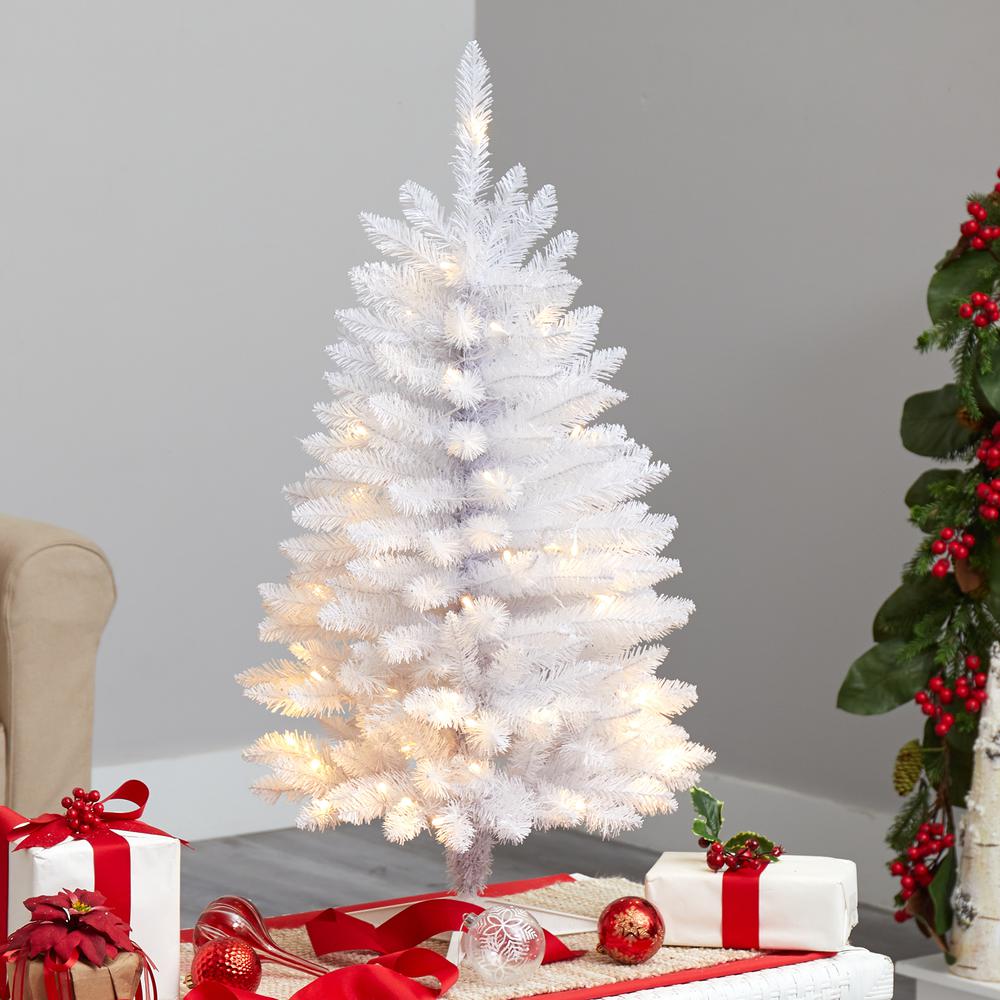 3ft. Slim White Artificial Christmas Tree with 50 Warm White LED Lights and 161 Bendable Branches. Picture 9