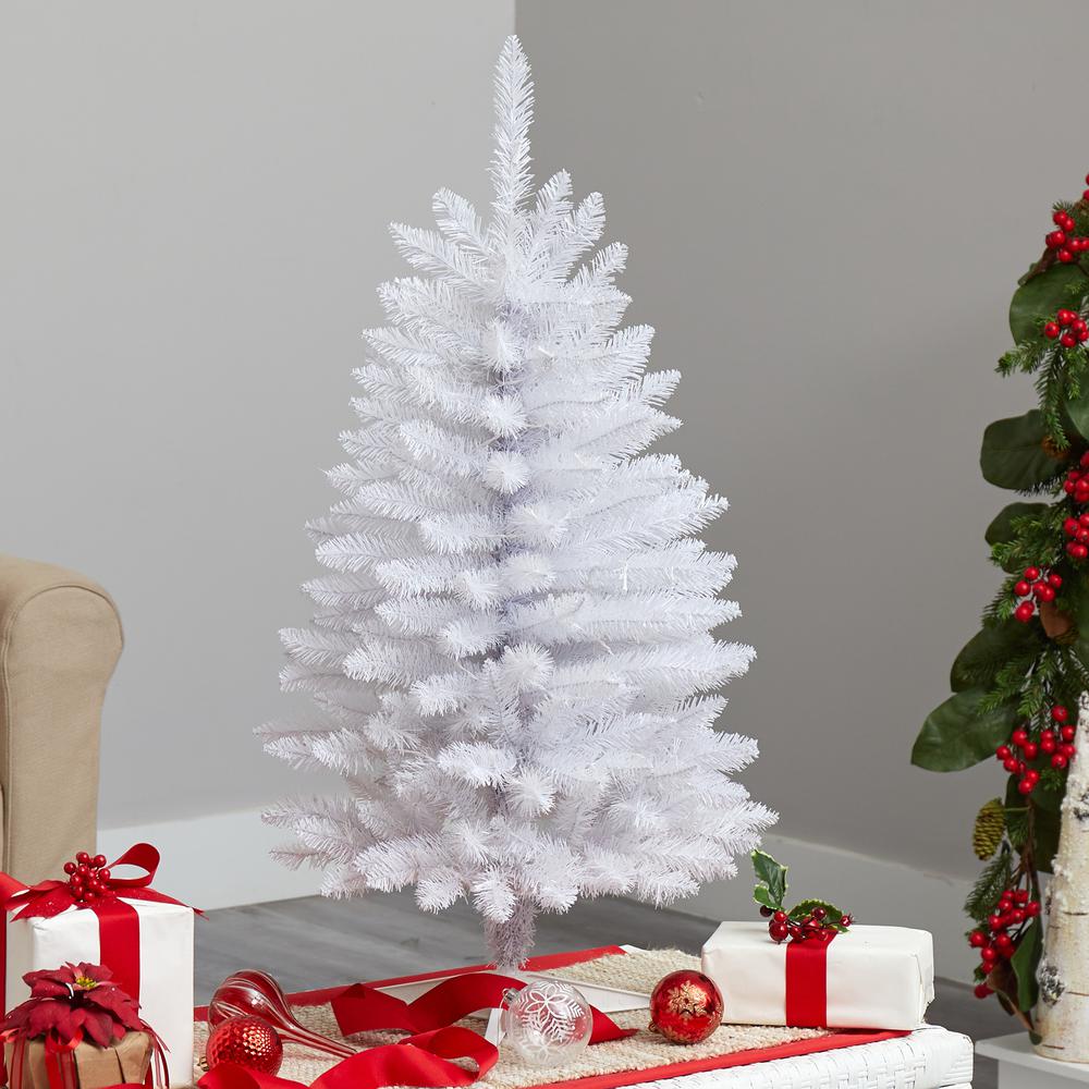 3ft. Slim White Artificial Christmas Tree with 50 Warm White LED Lights and 161 Bendable Branches. Picture 6