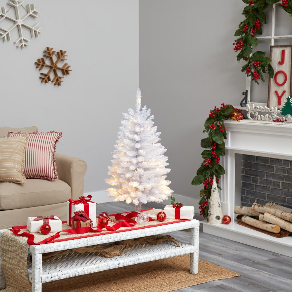 3ft. Slim White Artificial Christmas Tree with 50 Warm White LED Lights and 161 Bendable Branches. Picture 7