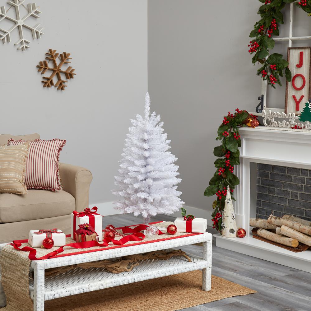 3ft. Slim White Artificial Christmas Tree with 50 Warm White LED Lights and 161 Bendable Branches. Picture 8