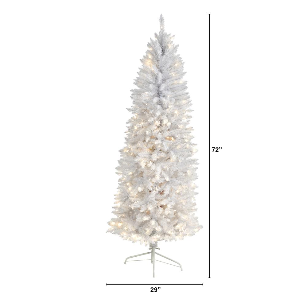 6ft. Slim White Artificial Christmas Tree with 250 Warm White LED Lights and 743 Bendable Branches. Picture 3