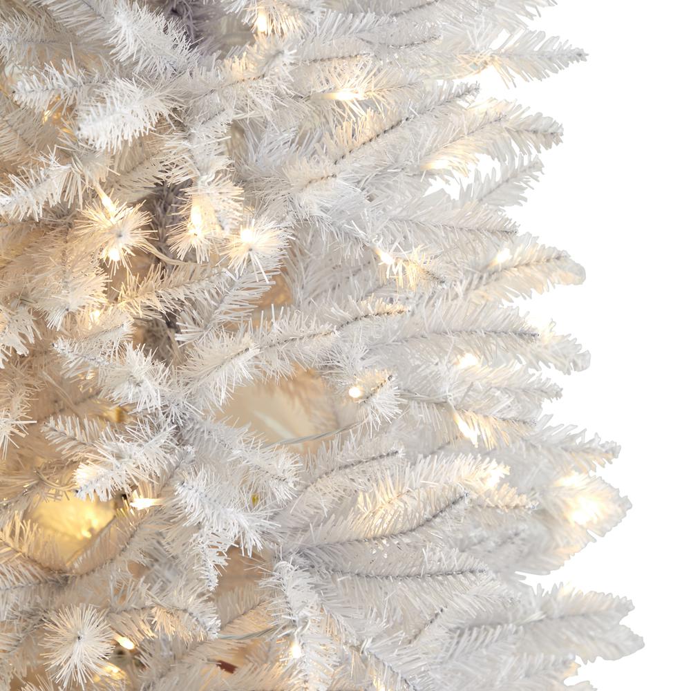 6ft. Slim White Artificial Christmas Tree with 250 Warm White LED Lights and 743 Bendable Branches. Picture 4