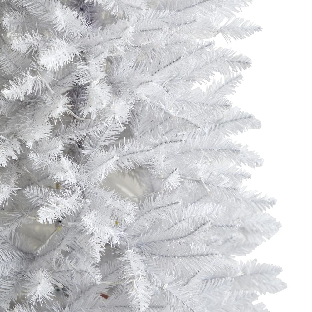 6ft. Slim White Artificial Christmas Tree with 250 Warm White LED Lights and 743 Bendable Branches. Picture 5