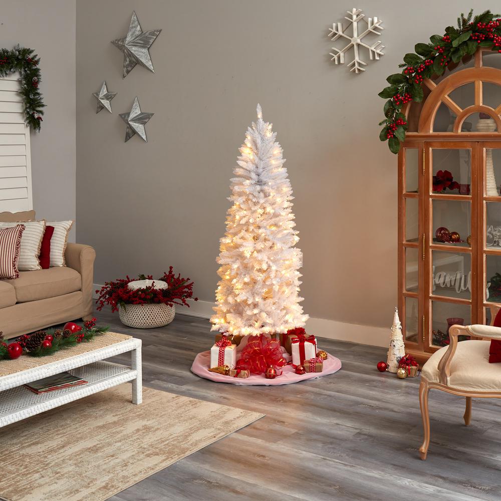 6ft. Slim White Artificial Christmas Tree with 250 Warm White LED Lights and 743 Bendable Branches. Picture 8