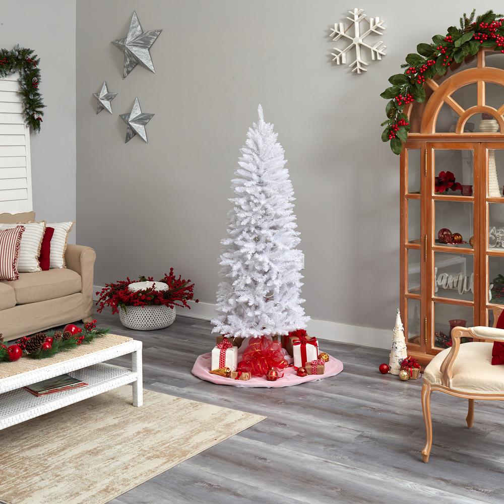 6ft. Slim White Artificial Christmas Tree with 250 Warm White LED Lights and 743 Bendable Branches. Picture 9