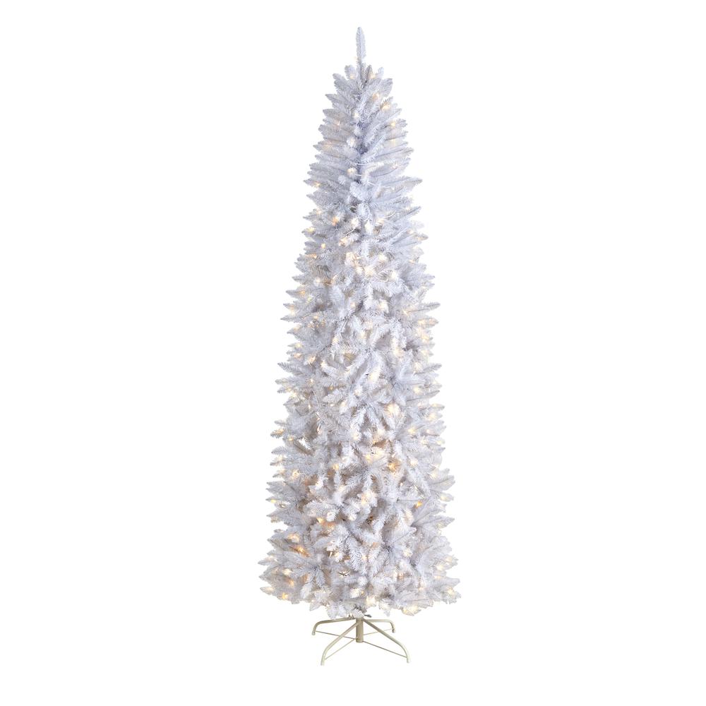 8ft. Slim White Artificial Christmas Tree with 400 Warm White LED Lights and 1348 Bendable Branches. Picture 10
