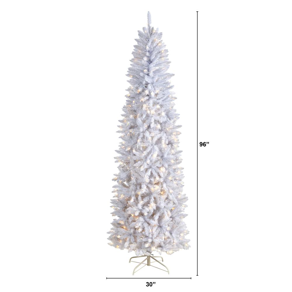 8ft. Slim White Artificial Christmas Tree with 400 Warm White LED Lights and 1348 Bendable Branches. Picture 2