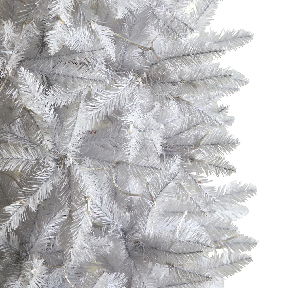 8ft. Slim White Artificial Christmas Tree with 400 Warm White LED Lights and 1348 Bendable Branches. Picture 4