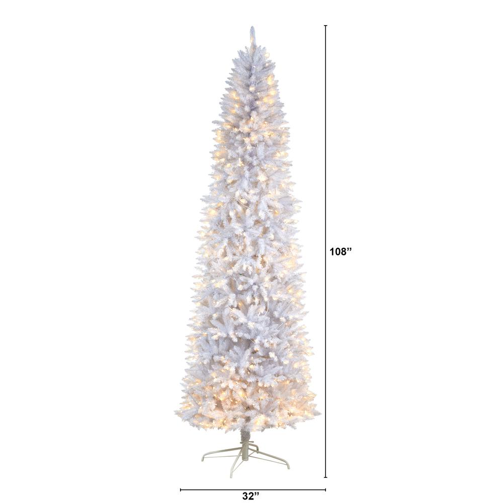 9ft. Slim White Artificial Christmas Tree with 600 Warm White LED Lights and 1860 Bendable Branches. Picture 2