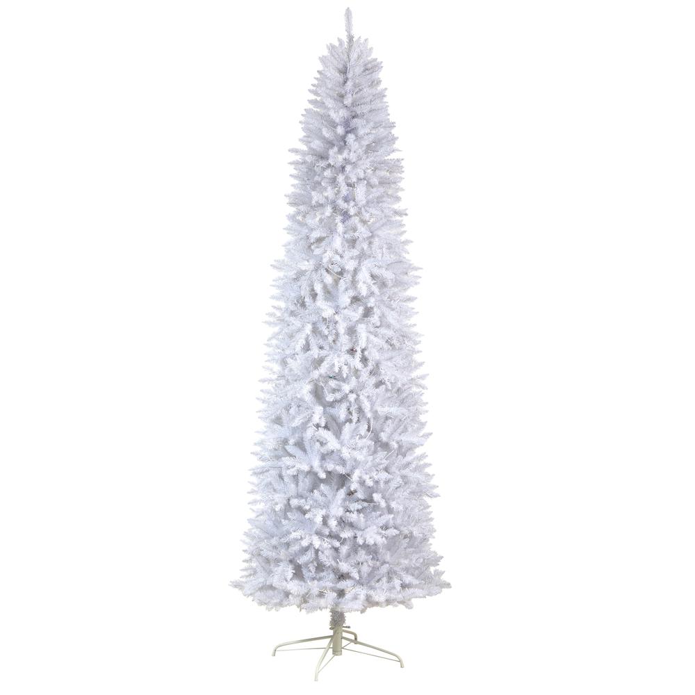9ft. Slim White Artificial Christmas Tree with 600 Warm White LED Lights and 1860 Bendable Branches. Picture 3