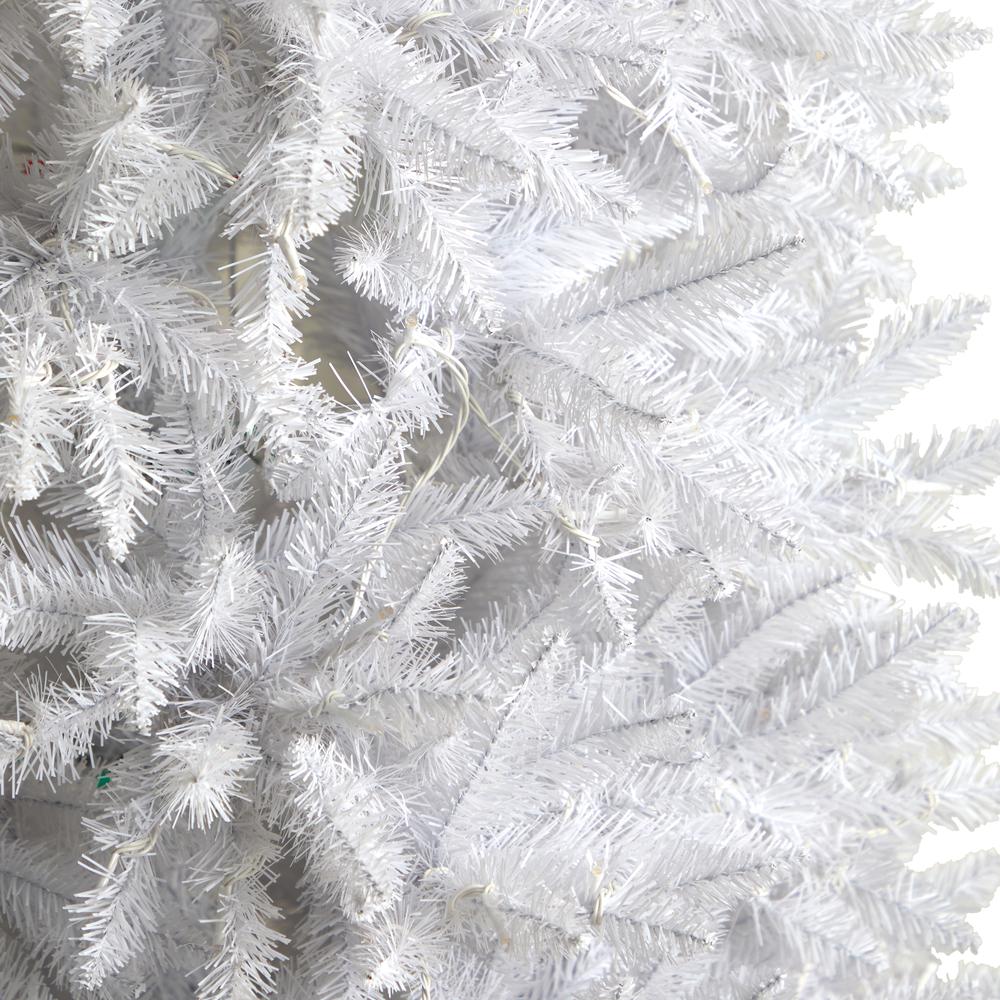 9ft. Slim White Artificial Christmas Tree with 600 Warm White LED Lights and 1860 Bendable Branches. Picture 5