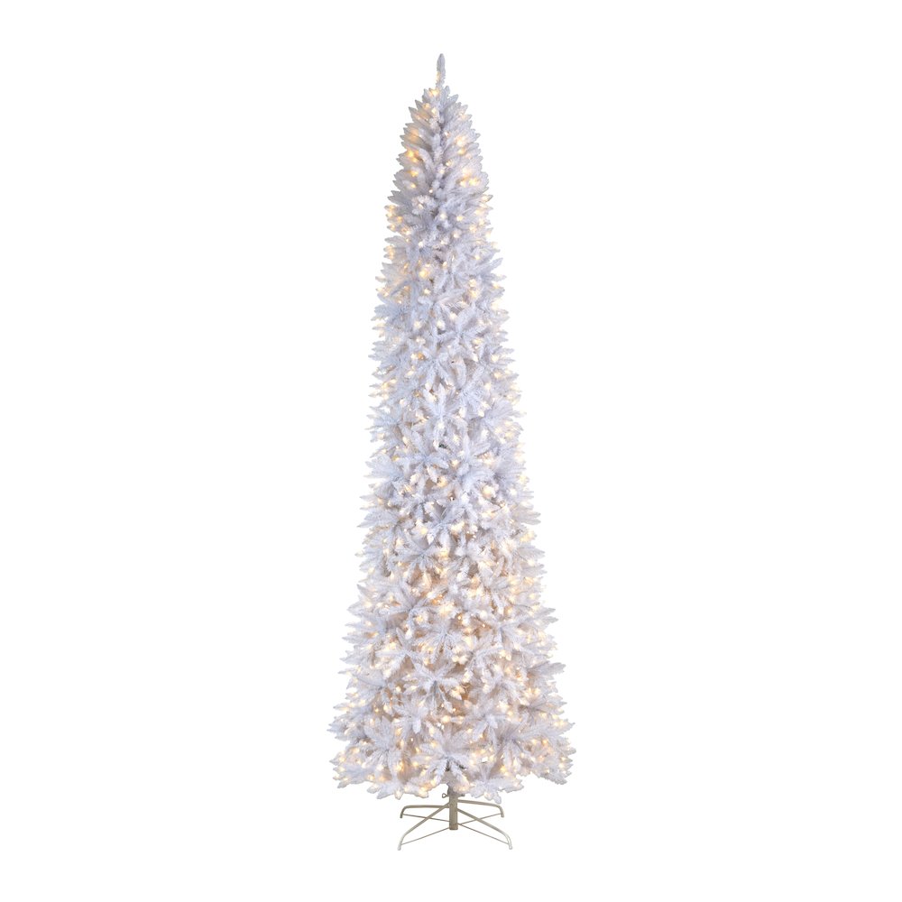 11ft. Slim White Artificial Christmas Tree with 950 Warm White LED Lights. Picture 1