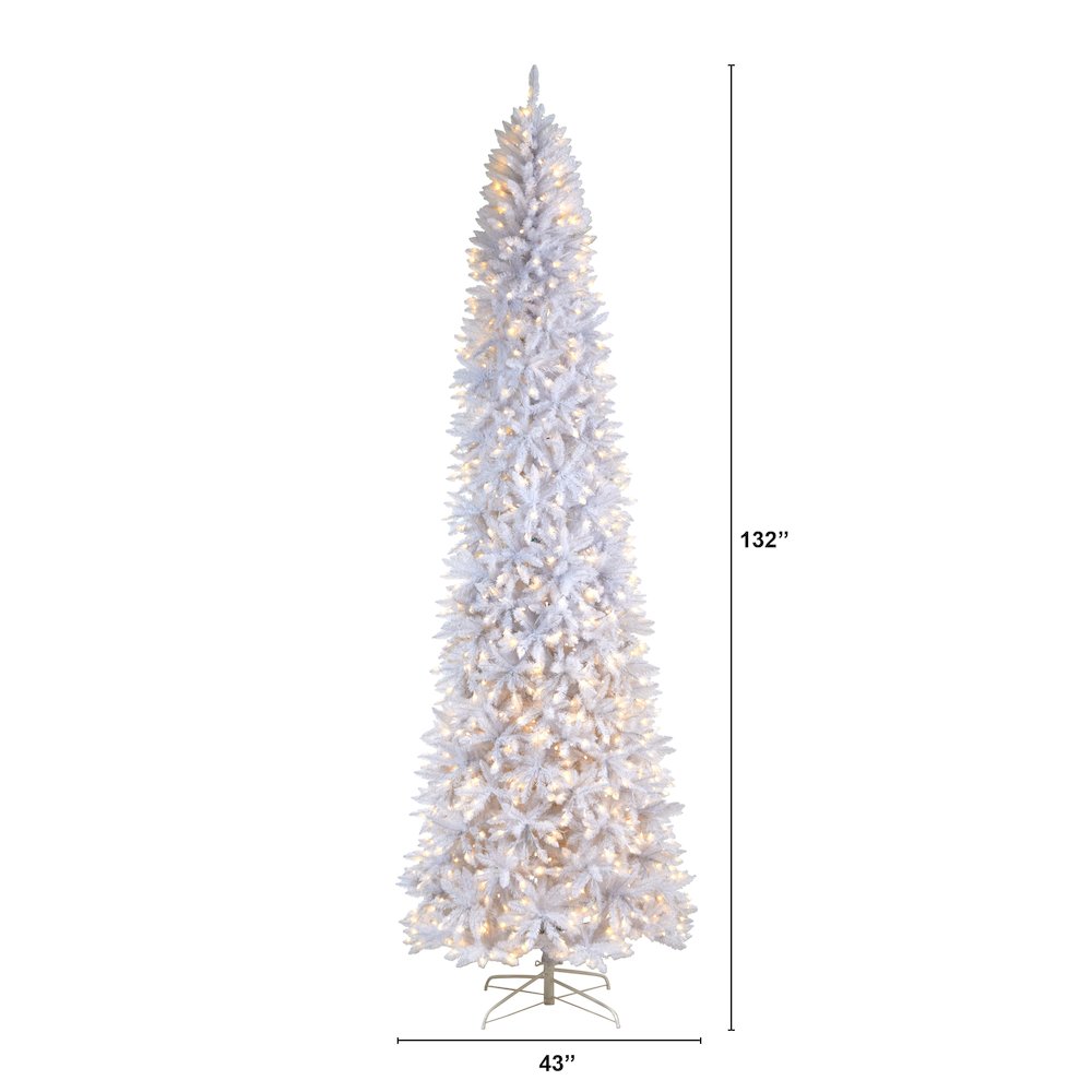 11ft. Slim White Artificial Christmas Tree with 950 Warm White LED Lights. Picture 2