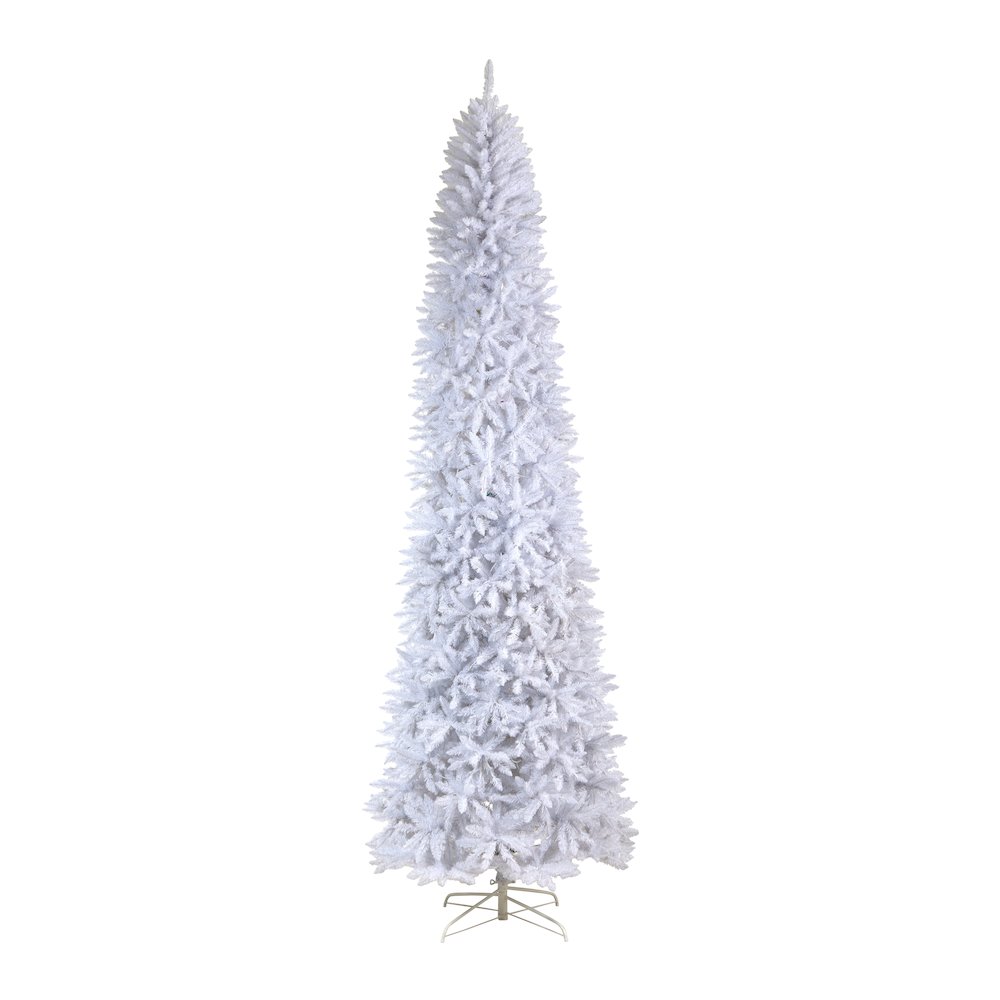 11ft. Slim White Artificial Christmas Tree with 950 Warm White LED Lights. Picture 3