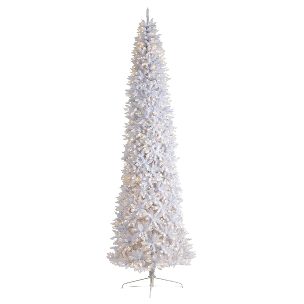 Slim White Artificial Christmas Tree with 1100 Warm White LED Lights. Picture 1