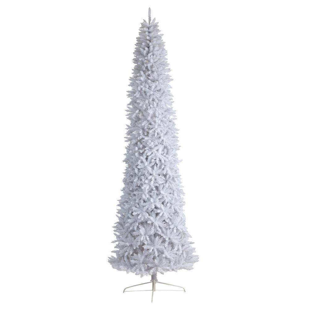 Slim White Artificial Christmas Tree with 1100 Warm White LED Lights. Picture 3