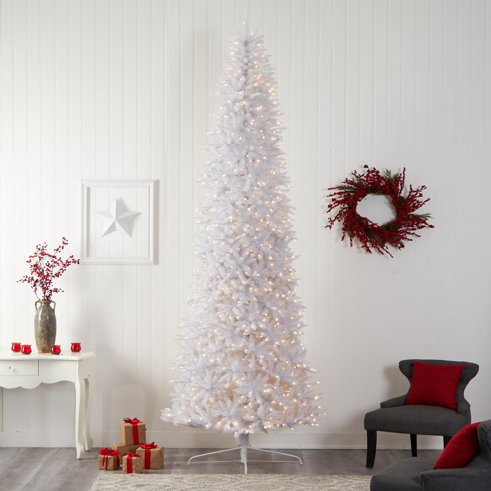 Slim White Artificial Christmas Tree with 1100 Warm White LED Lights. Picture 7