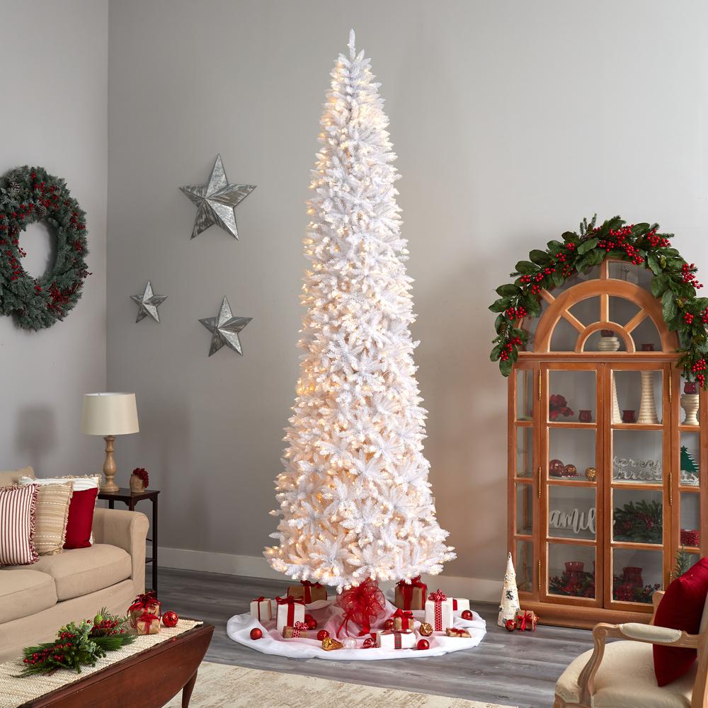 Slim White Artificial Christmas Tree with 1100 Warm White LED Lights. Picture 9