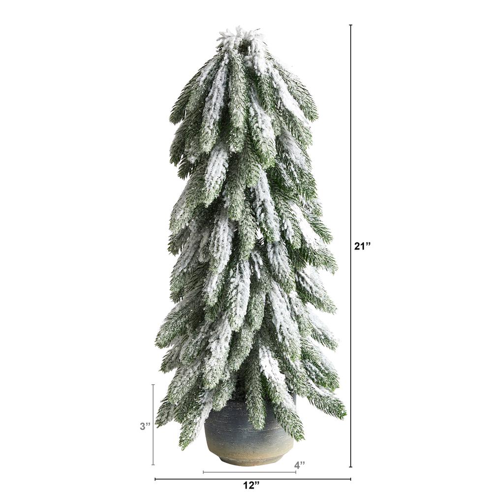 21in. Flocked Artificial Christmas Tree in Decorative Planter. Picture 2