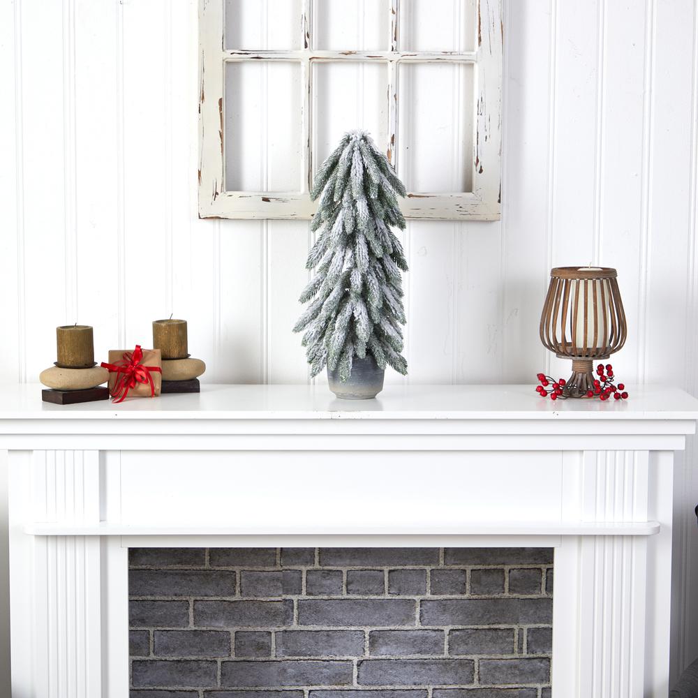 21in. Flocked Artificial Christmas Tree in Decorative Planter. Picture 4