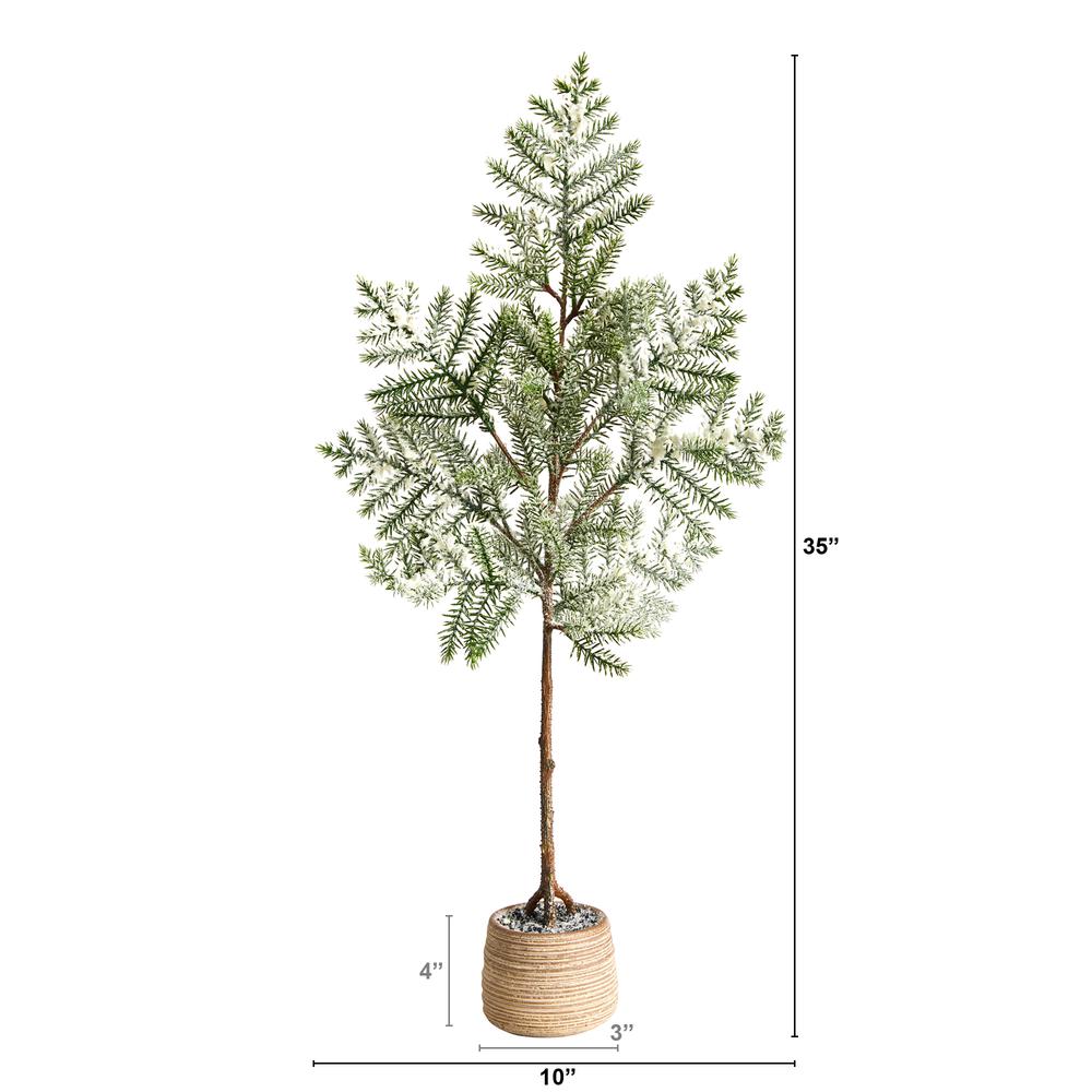 35in. Frosted Pine Artificial Christmas Tree in Decorative Planter. Picture 2