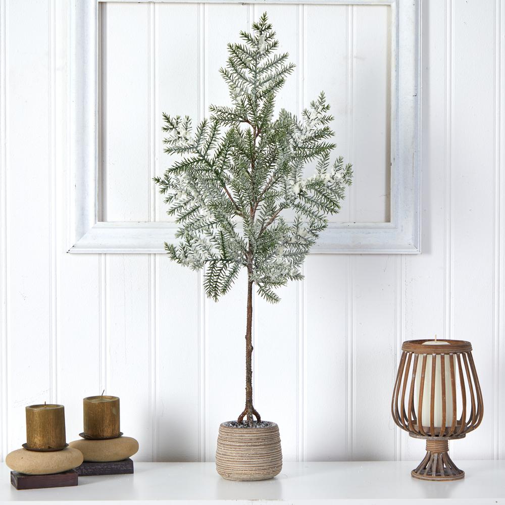 35in. Frosted Pine Artificial Christmas Tree in Decorative Planter. Picture 4