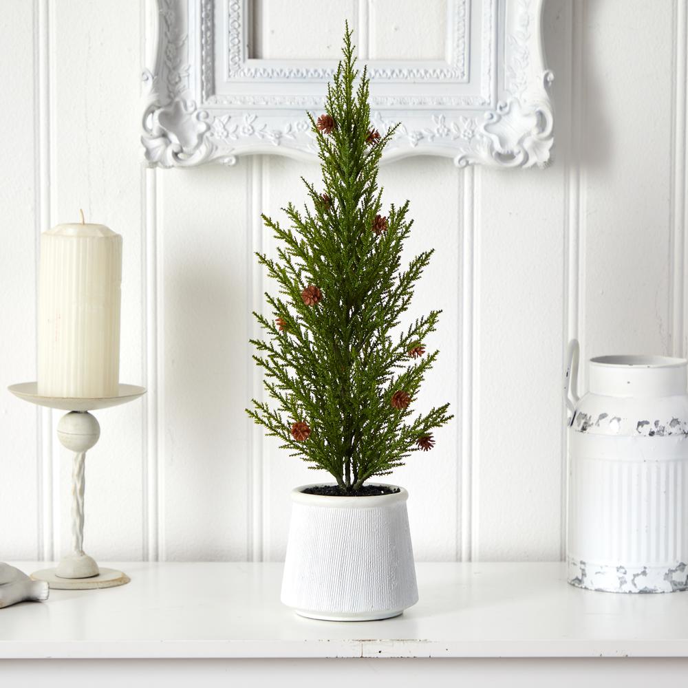 Cedar Pine Natural Look Artificial Tree with Mini Pine Cones. Picture 3