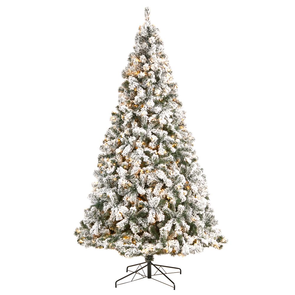 9ft. Flocked West Virginia Fir Artificial Christmas Tree with 650 Clear LED Lights and 1320 Bendable Branches. Picture 3