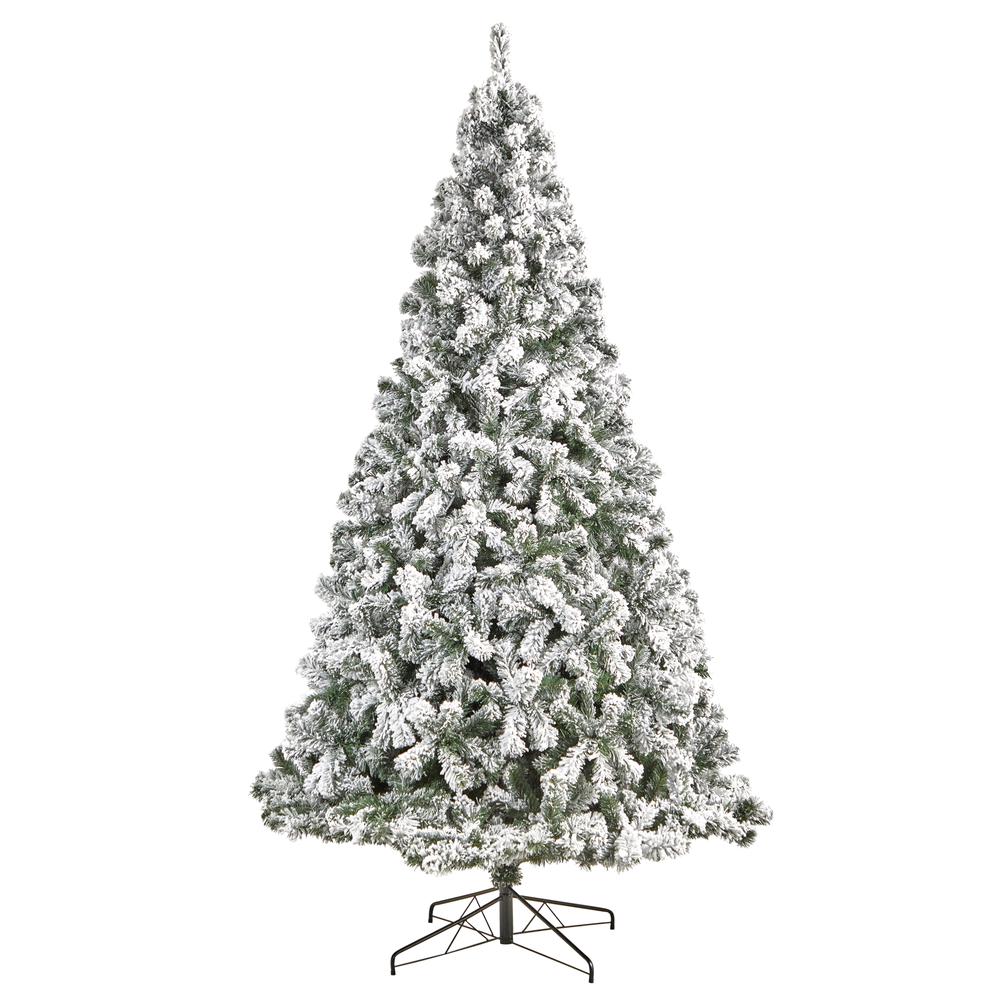 9ft. Flocked West Virginia Fir Artificial Christmas Tree with 650 Clear LED Lights and 1320 Bendable Branches. Picture 2