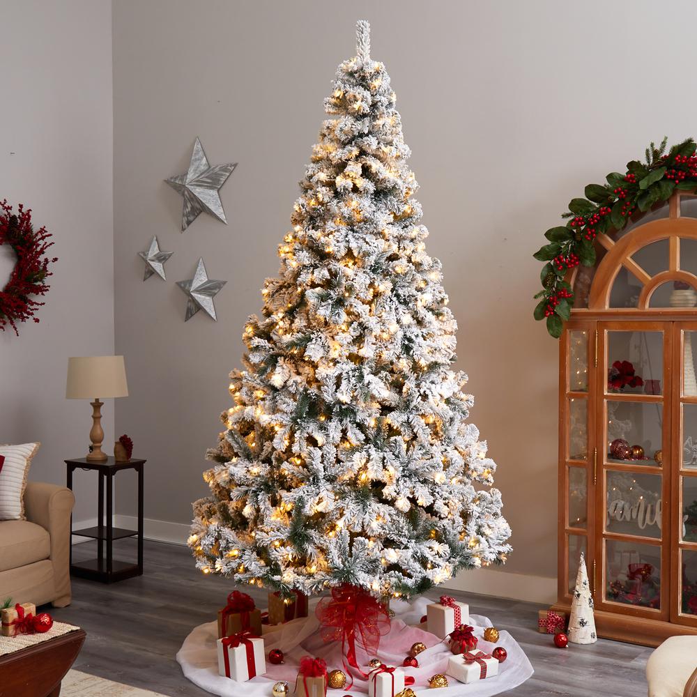 9ft. Flocked West Virginia Fir Artificial Christmas Tree with 650 Clear LED Lights and 1320 Bendable Branches. Picture 9