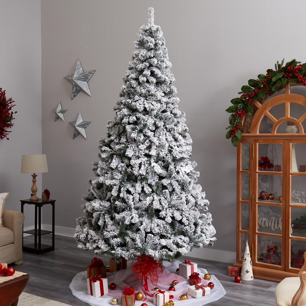 9ft. Flocked West Virginia Fir Artificial Christmas Tree with 650 Clear LED Lights and 1320 Bendable Branches. Picture 7
