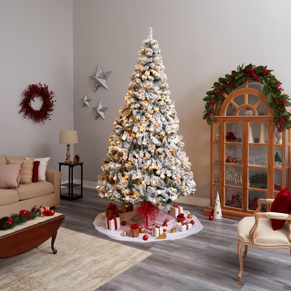 9ft. Flocked West Virginia Fir Artificial Christmas Tree with 650 Clear LED Lights and 1320 Bendable Branches. Picture 8