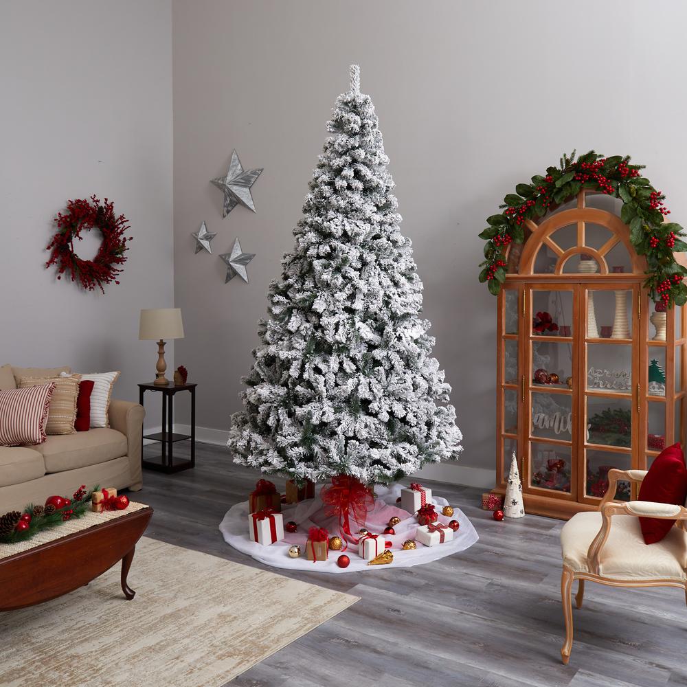 9ft. Flocked West Virginia Fir Artificial Christmas Tree with 650 Clear LED Lights and 1320 Bendable Branches. Picture 10