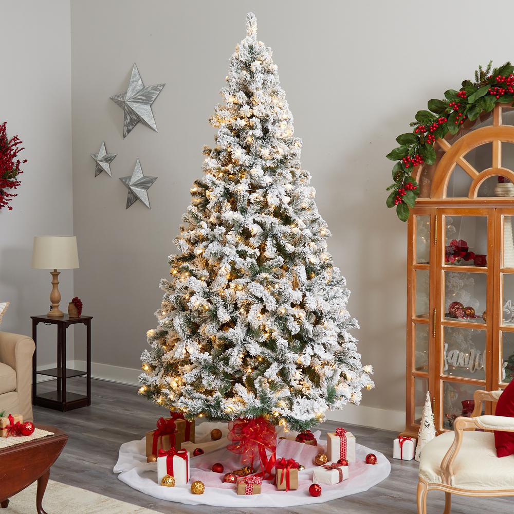 10ft. Flocked West Virginia Fir Artificial Christmas Tree with 800 Clear LED Lights and 1680 Tips. Picture 7