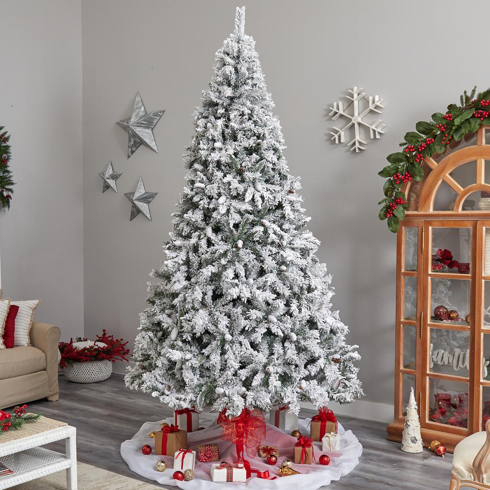 10ft. Flocked West Virginia Fir Artificial Christmas Tree with 800 Clear LED Lights and 1680 Tips. Picture 8