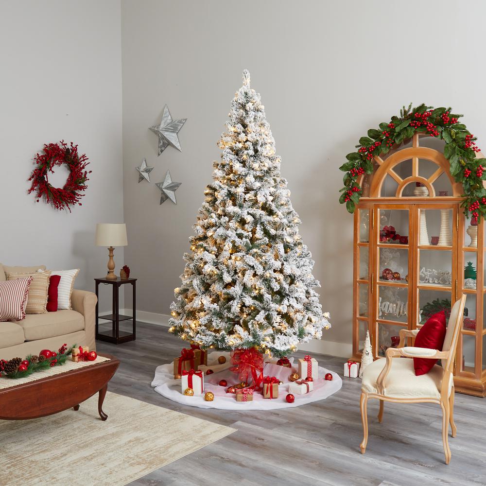 10ft. Flocked West Virginia Fir Artificial Christmas Tree with 800 Clear LED Lights and 1680 Tips. Picture 9