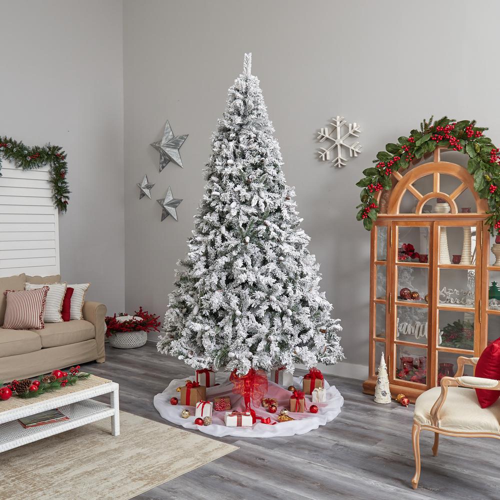 10ft. Flocked West Virginia Fir Artificial Christmas Tree with 800 Clear LED Lights and 1680 Tips. Picture 10