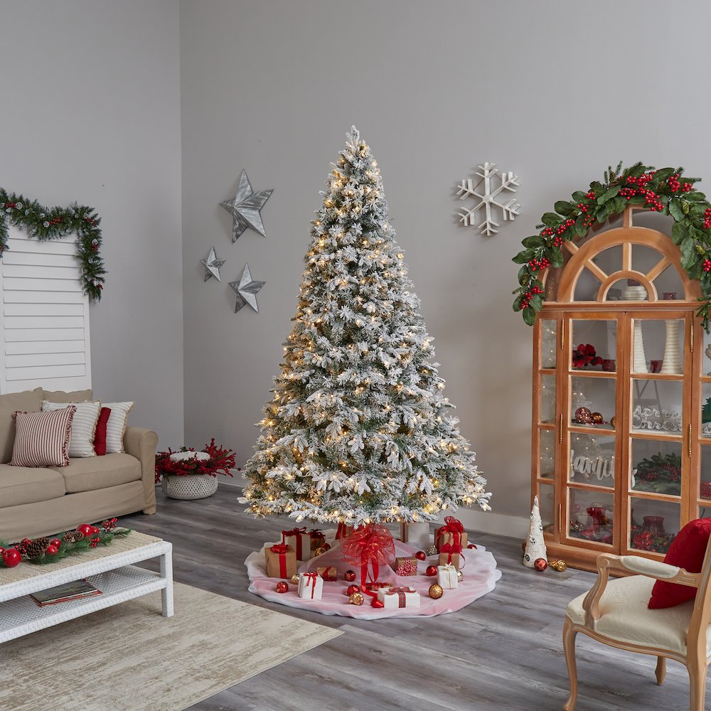 9ft. Flocked Vermont Mixed Pine Artificial Christmas Tree with 650 LED Lights. Picture 9