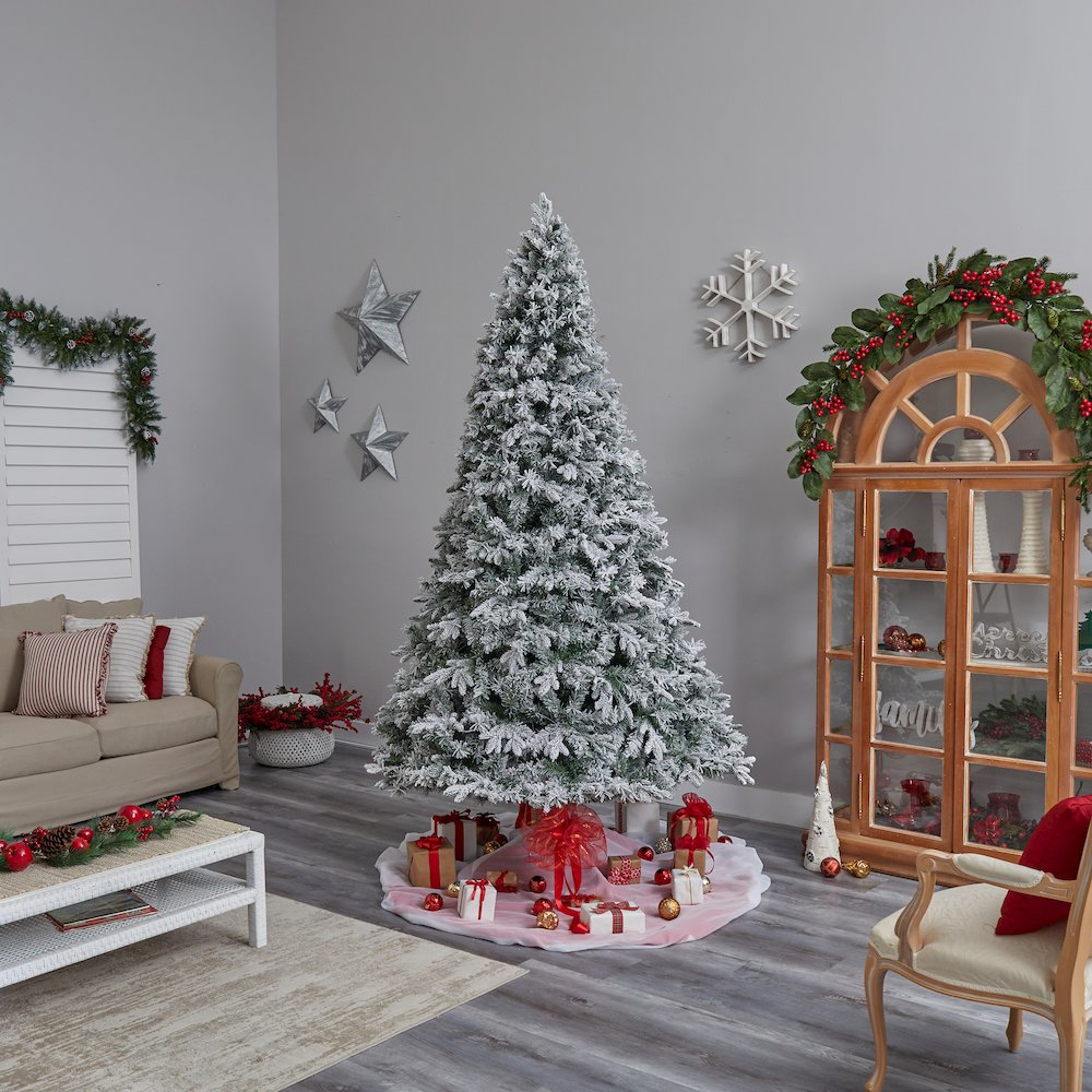 9ft. Flocked Vermont Mixed Pine Artificial Christmas Tree with 650 LED Lights. Picture 10