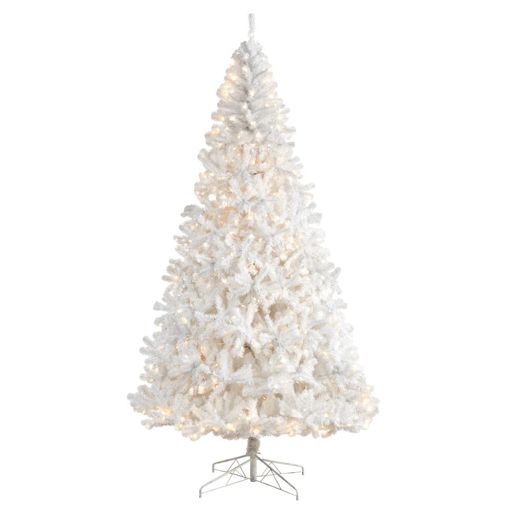 White Artificial Christmas Tree with 1860 Bendable Branches and 650 LED Lights. Picture 1